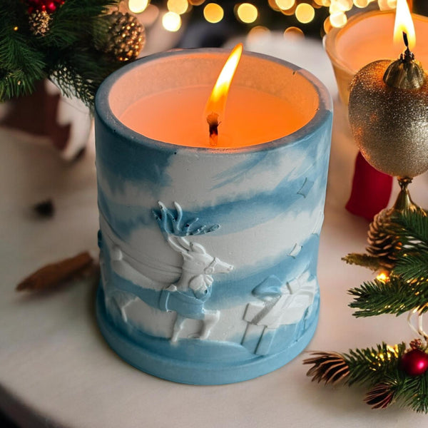 Christmas Concrete Jar, Coconut Apricot Luxury Wax, Handmade Candle.