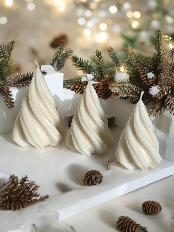 Pillar Christmas Tree Set of 3, Scented Candles, Organic Soy Wax.