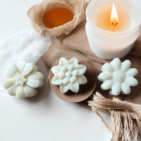 Pillar Flowers Scented Candles, Set of 3, Organic Soy Wax, Decorative Candle.